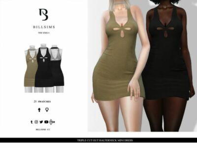 Triple CUT OUT Halterneck Mini Dress Sims 4 CC