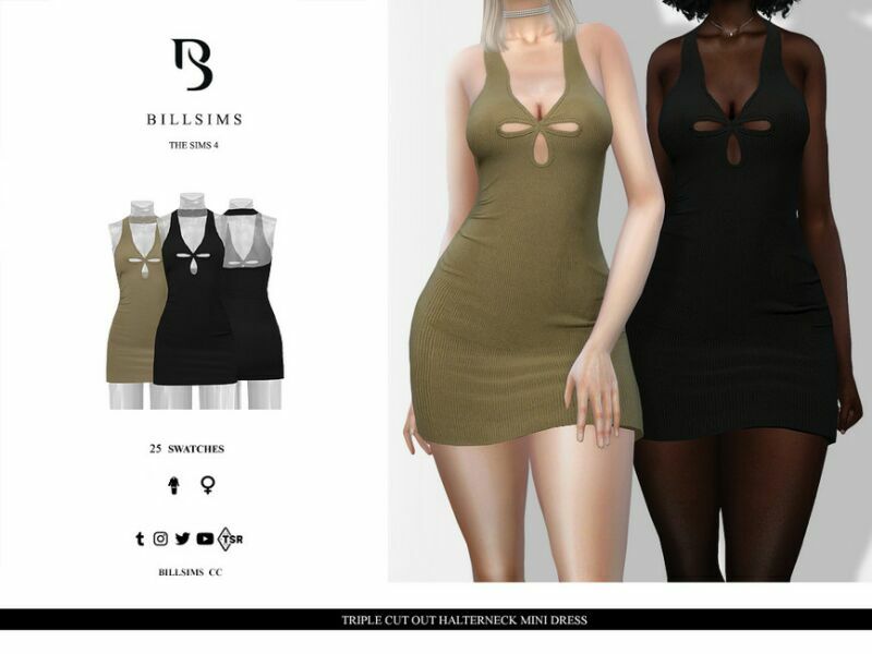 Triple CUT OUT Halterneck Mini Dress Sims 4 CC