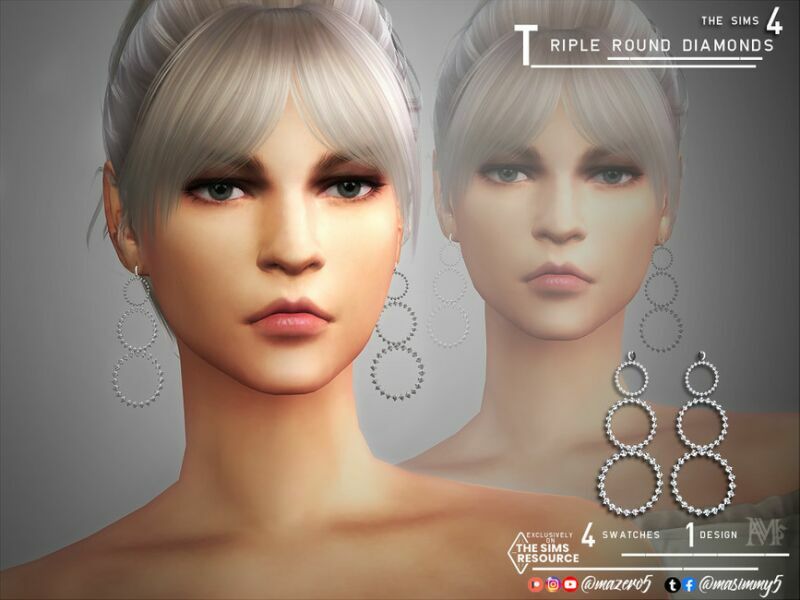 Triple Round Diamond Earrings By Mazero5 Sims 4 CC