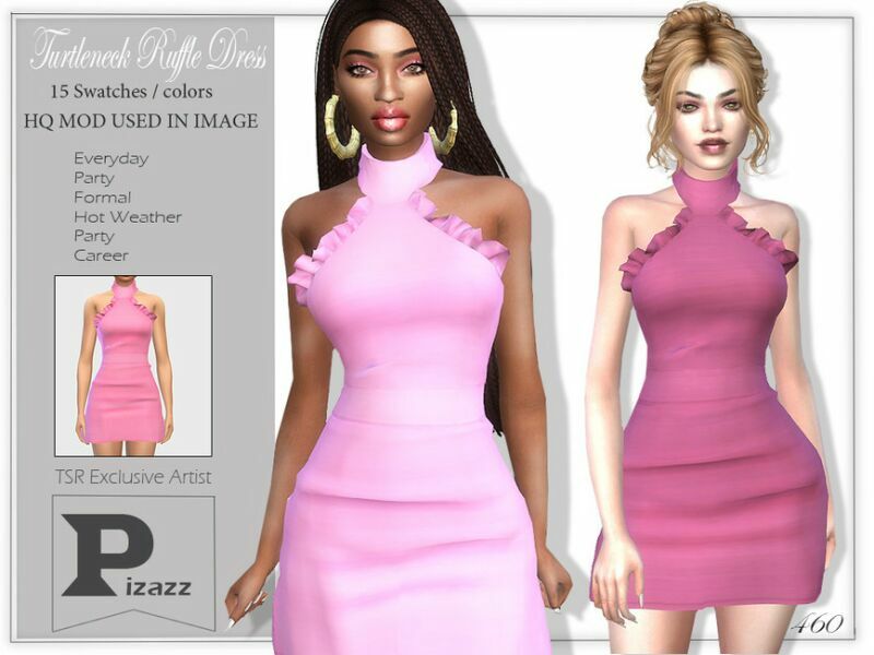 Turtleneck Ruffle Dress By Pizazz Sims 4 CC