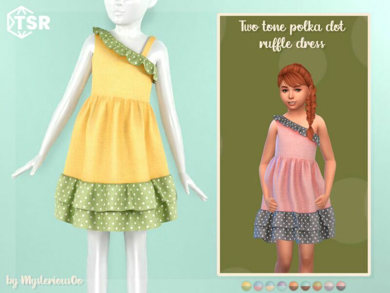 TWO Tone Polka DOT Ruffle Dress By Mysteriousoo Sims 4 CC