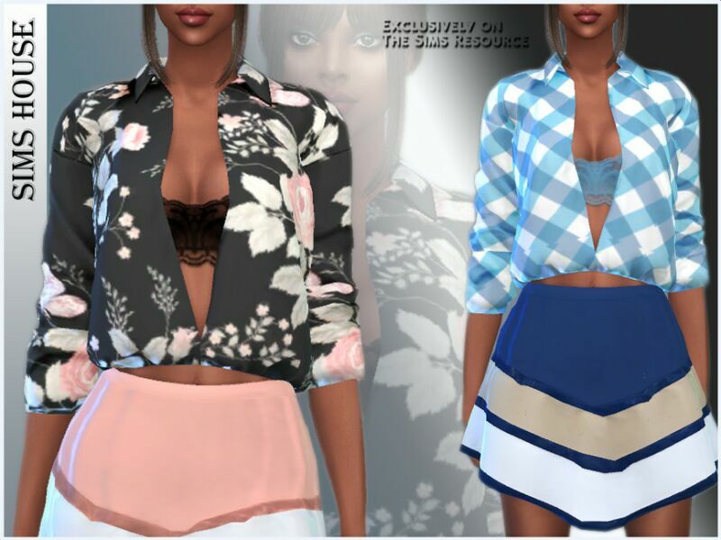 Unbuttoned Printed Blouse Sims 4 CC