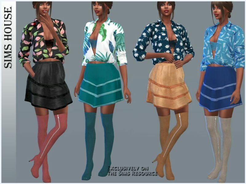 sims 4 cc unbuttoned printed blouse 3