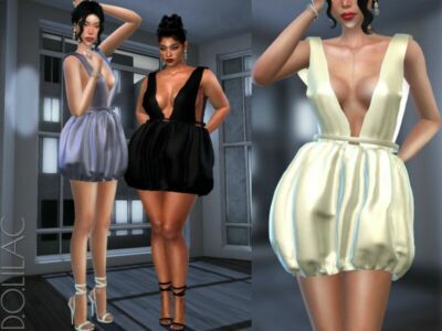 V-Neck Puffball Dress DO499 Sims 4 CC