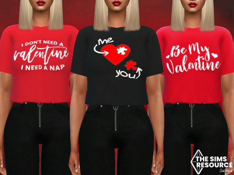 Valentine’S DAY Printed Crop Tops By Saliwa Sims 4 CC