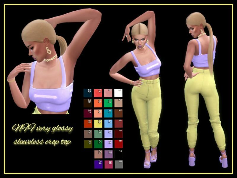 Very Glossy Sleeveless Crop TOP By Nadiafabulousflow Sims 4 CC