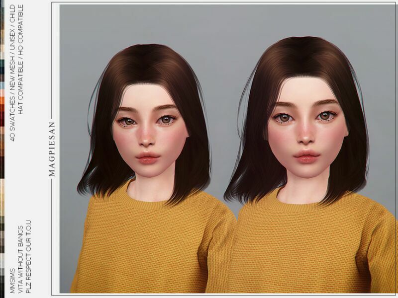 Vita Hair Without Bangs For Child By Magpiesan Sims 4 CC