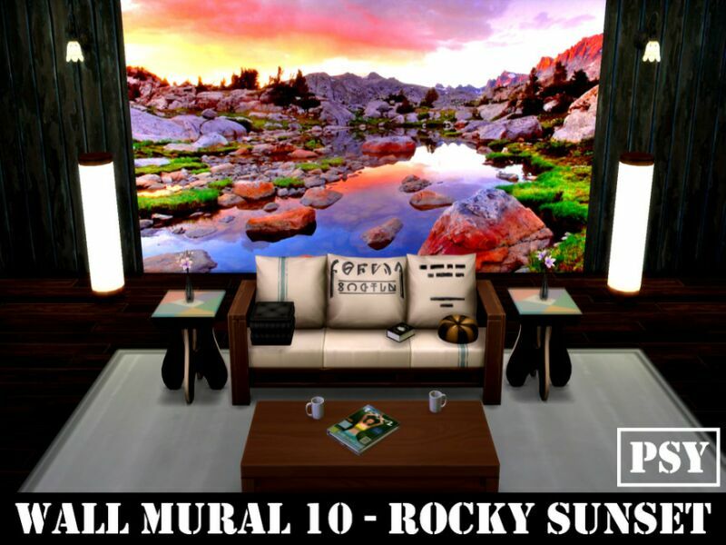 Wall Mural 10 (Rocky Sunset) By Psychachu Sims 4 CC