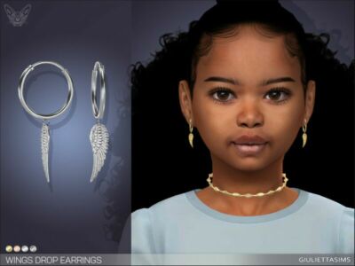 Wings Drop Earrings For Kids By Feyona Sims 4 CC