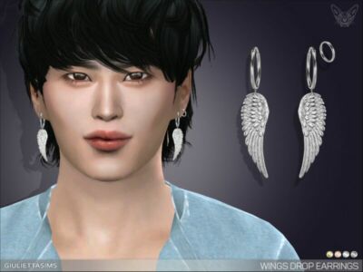 Wings Drop Earrings For MEN By Feyona Sims 4 CC