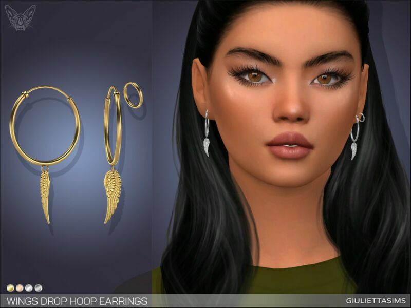 Wings Drop Hoop Earrings By Feyona Sims 4 CC