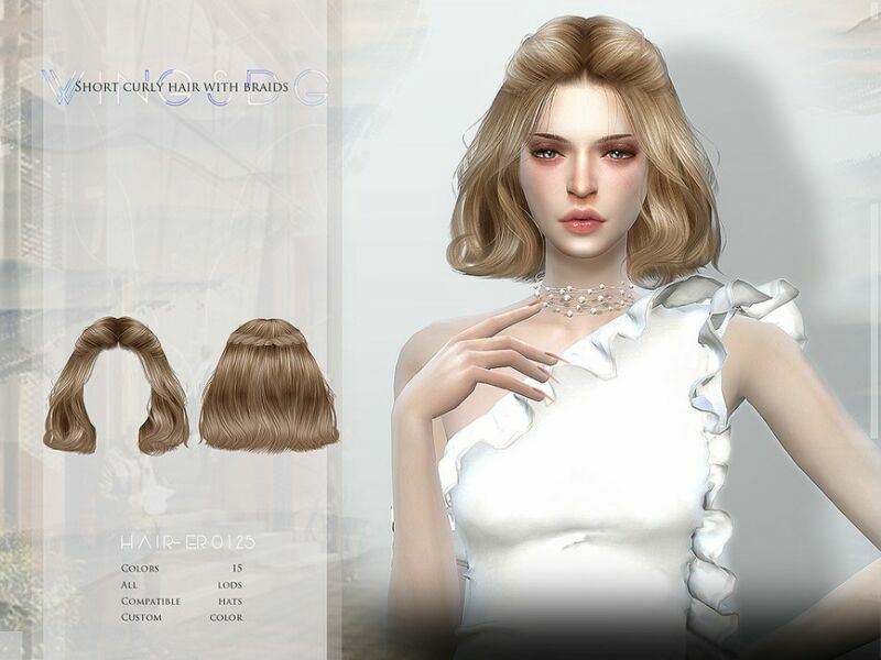 Wings-Er0125-Short Curly Hair With Braids By Wingssims Sims 4 CC