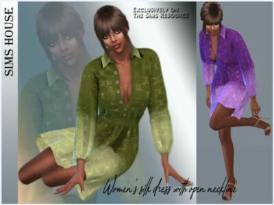 Women’S Silk Dress With Open Neckline Sims 4 CC