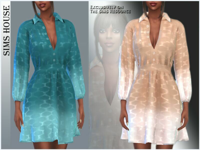 sims 4 cc womens silk dress with open neckline 2