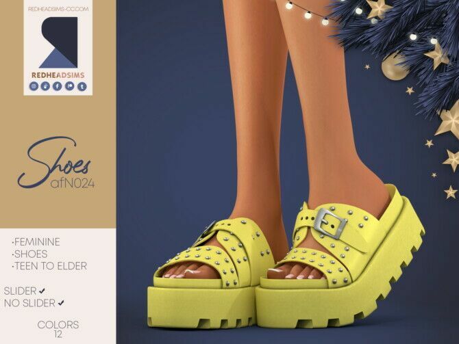 AF Shoes N024 | Slider + NO Slider Platform Sandals By Redheadsims Sims 4 CC