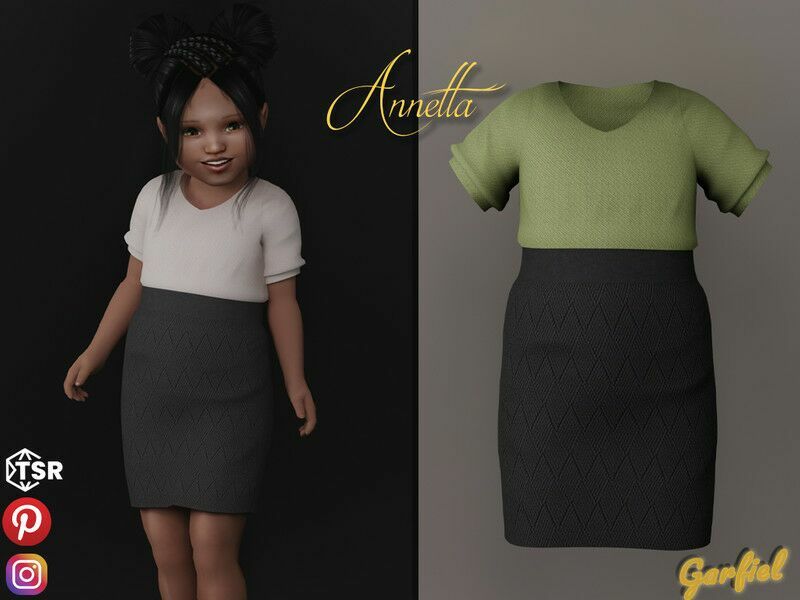 Annetta – Short Sleeve TOP And Knitted Skirt / Toddler Sims 4 CC