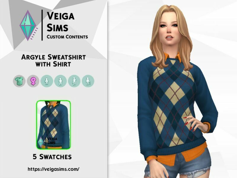 sims 4 cc argyle sweatshirt with shirt 2