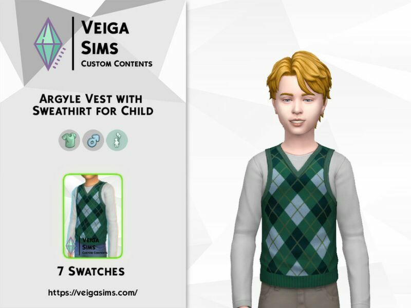 Argyle Vest With Sweatshirt For Child Sims 4 CC