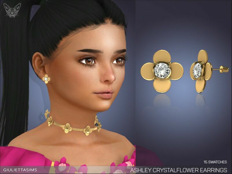 Ashley Crystal Flower Earrings For Kids By Feyona Sims 4 CC