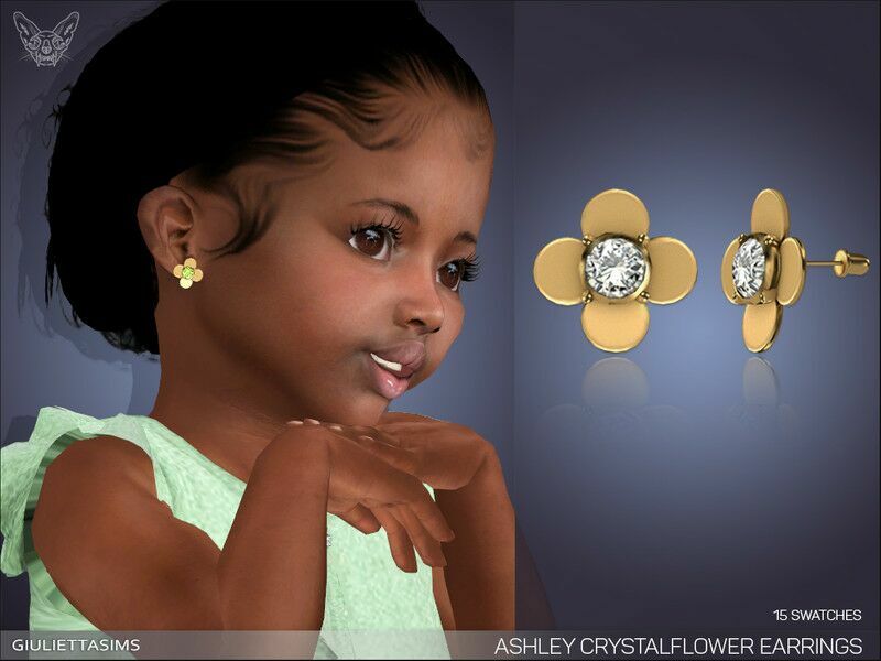 Ashley Crystal Flower Earrings For Toddlers By Feyona Sims 4 CC