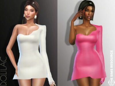 Asymmetric Mini Dress DO796 By Dolilac Sims 4 CC