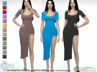 Asymmetric Ribbed Stretch Dress By Harmonia Sims 4 CC