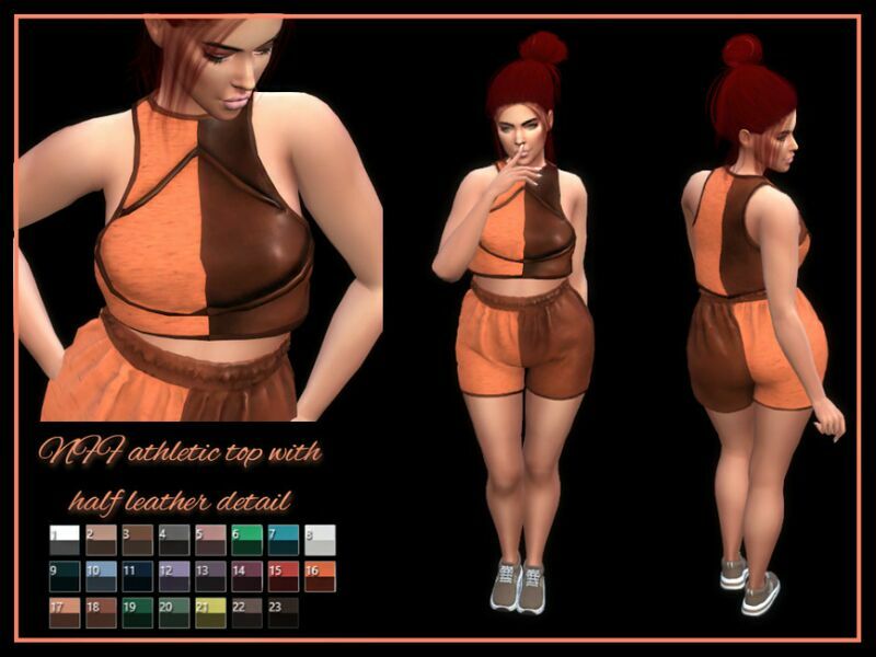 Athletic TOP With Half Leather Detail By Nadiafabulousflow Sims 4 CC