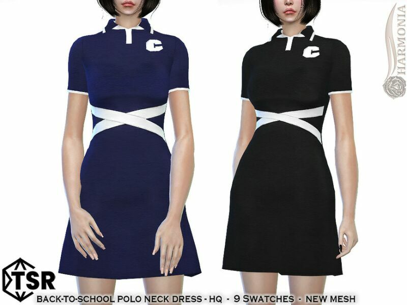 Back-To-School Polo Neck Dress By Harmonia Sims 4 CC