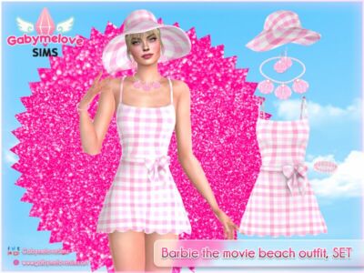 Barbie The Movie Beach Outfit, SET Sims 4 CC