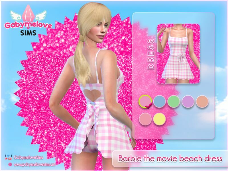 sims 4 cc barbie the movie pink gingham beach dress 2