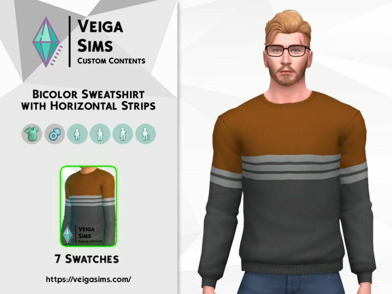 Bicolor Sweatshirt With Horizontal Strips Sims 4 CC