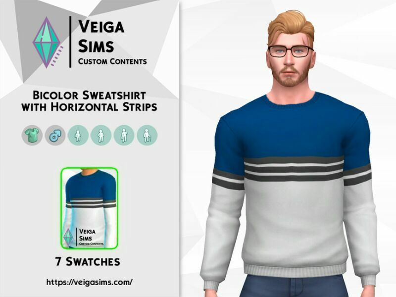 sims 4 cc bicolor sweatshirt with horizontal strips 2