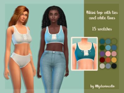 Bikini TOP With Ties And White Lines By Mysteriousoo Sims 4 CC