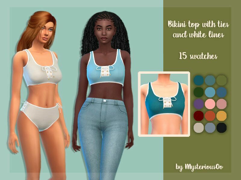 Bikini TOP With Ties And White Lines By Mysteriousoo Sims 4 CC