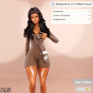 Bodysuit & LV Coffee CUP Pouch Sims 4 CC