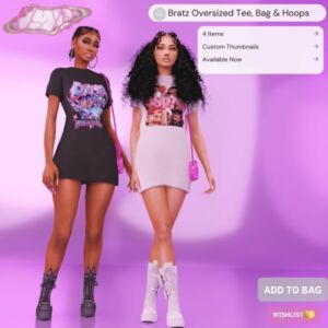 Bratz Oversized TEE, BAG & Hoops Sims 4 CC