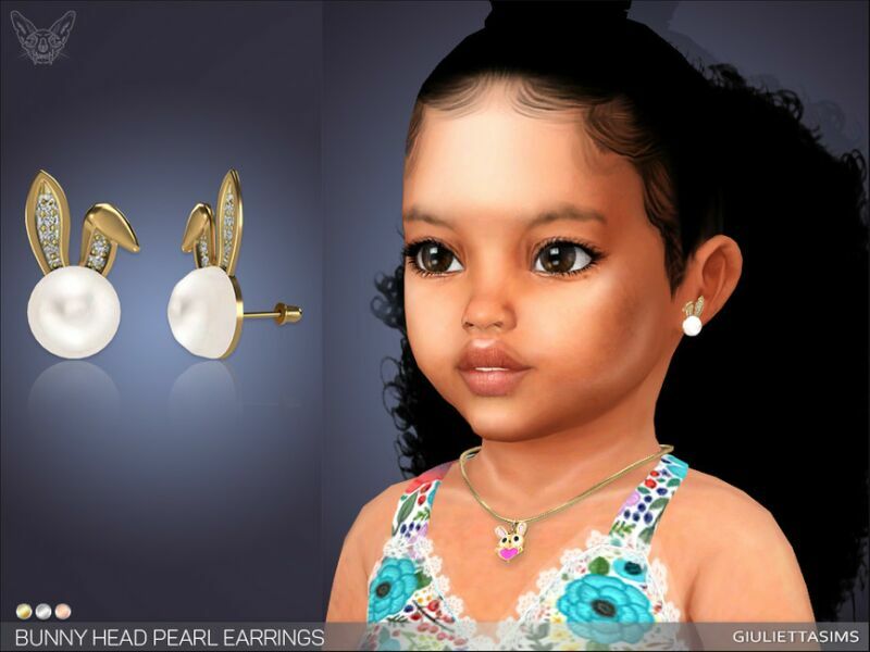 Bunny Head Pearl Earrings For Toddlers By Feyona Sims 4 CC