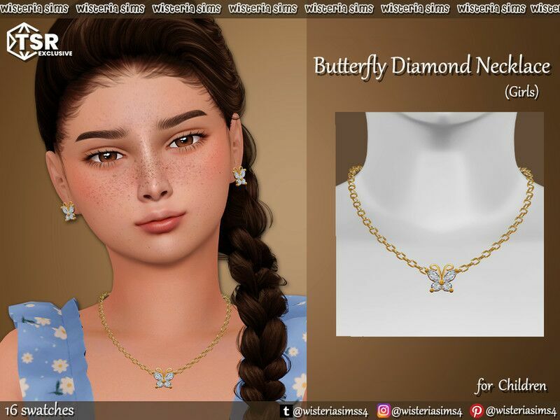 Butterfly Diamond Necklace For Children By Wisteriasims Sims 4 CC