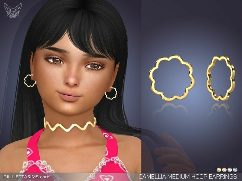 Camellia Medium Hoop Earrings For Kids By Giulietta Sims 4 CC