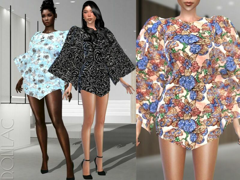 Cape-Sleeve Mini Dress DO376 Sims 4 CC