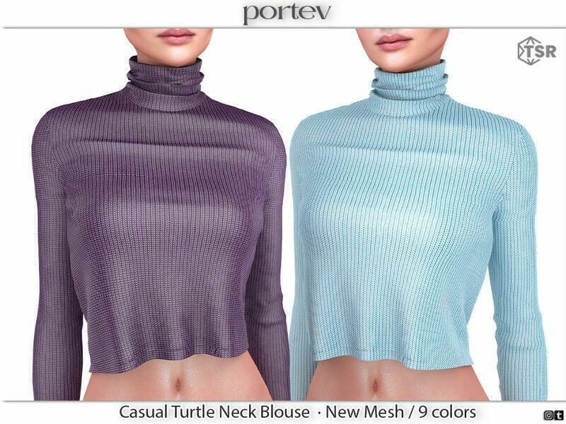 Casual Turtle Neck Blouse Sims 4 CC