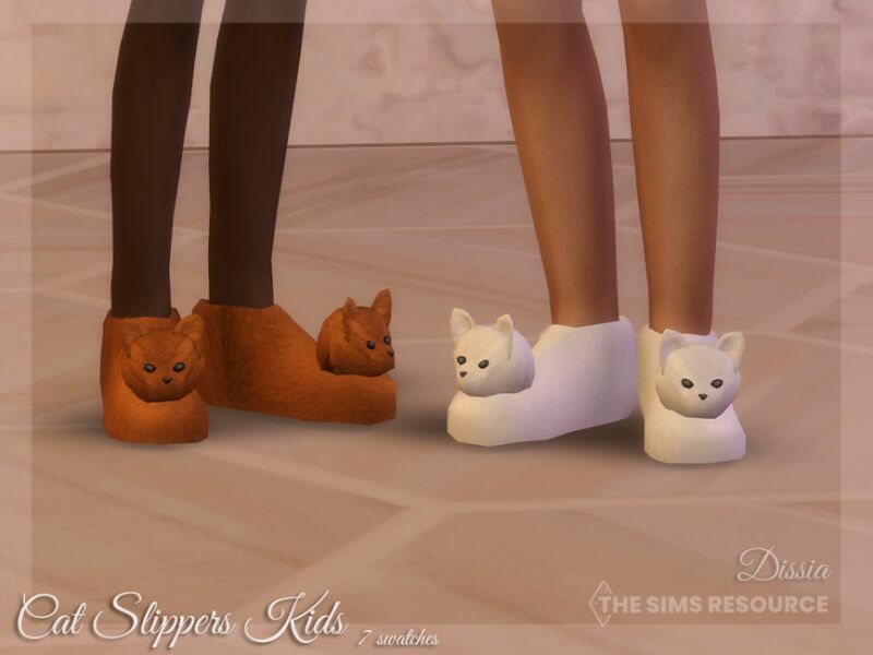 CAT Slippers Kids By Dissia Sims 4 CC