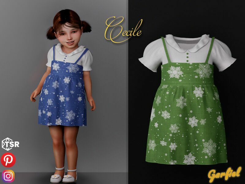 Cecile – Cute Snowflake Dress By Garfiel Sims 4 CC