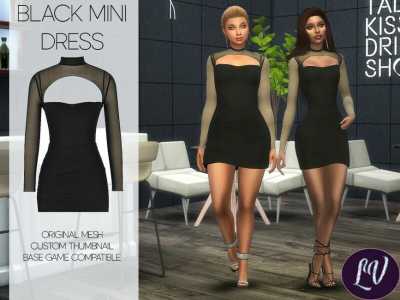 Cecilia – Black Mini Dress By Linavees Sims 4 CC