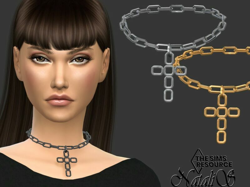 Chain Choker With Cross By Natalis Sims 4 CC