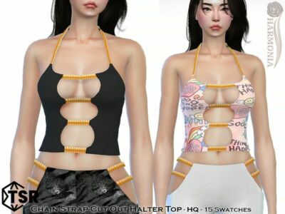 Chain Strap Halter TOP By Harmonia Sims 4 CC