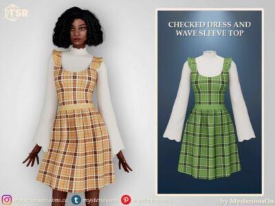 – Checked Dress And Wave Sleeve TOP Sims 4 CC