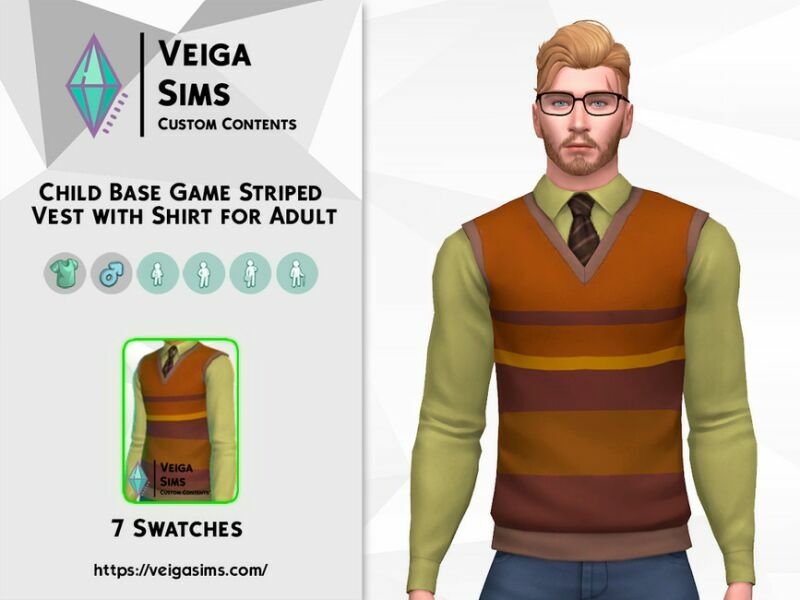 Child Base Game Striped Vest For Adult Sims 4 CC