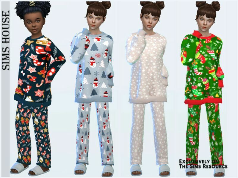 sims 4 cc childrens christmas pajamas top 2