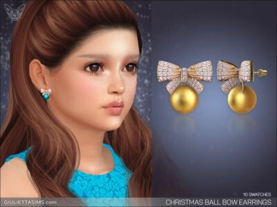 Christmas BOW Ball Earrings For Kids By Giulietta Sims 4 CC